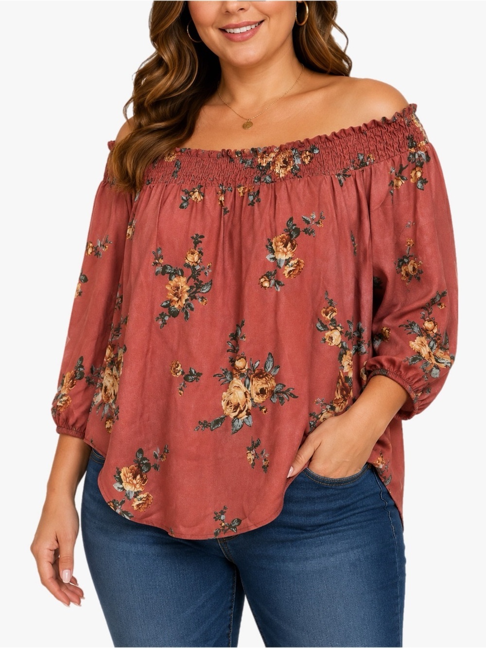 Signature Studio Floral Off Shoulder Peasant Blouse XL Boho Cottagecore